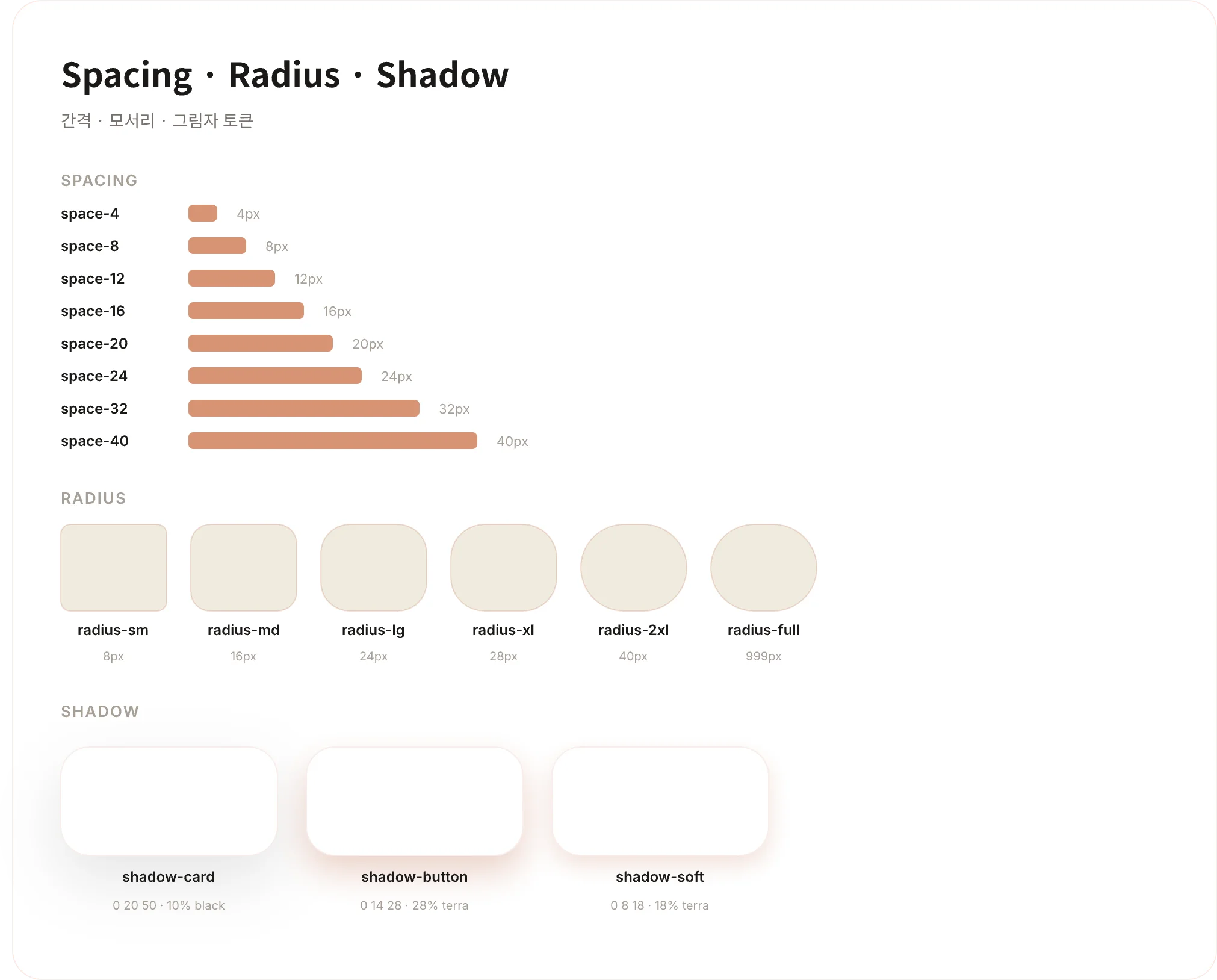 디자인 시스템 — Spacing Radius Shadow